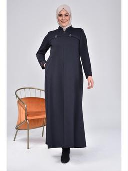 Büyük Beden Fermuarlı Kışlık Kaban Lacivert Pardesü