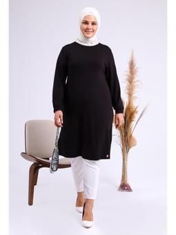 Büyük Beden İki İplik Penye Uzun Siyah Tunik