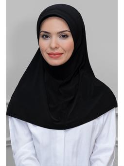 Siyah Pratik Hazır Geçmeli Eşarp Sandy Kumaş Sade
