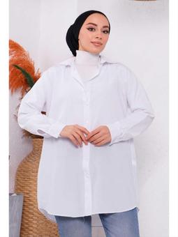 Beyaz Düz Terikoton Salaş Gömlek