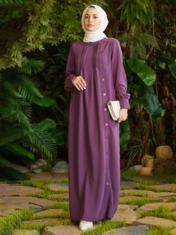 Düğmeli Koyu Lila Ferace