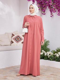 Önü Düğmeli Gül Kurusu Ferace