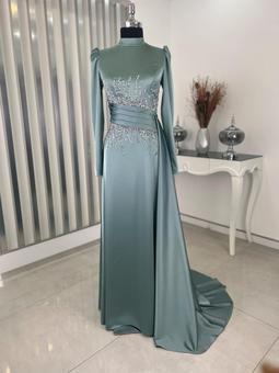 Ceyla Kuyruklu Mint Abiye Elbise