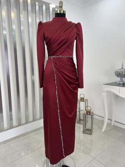 Sare Bordo Abiye Elbise