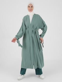 Aerobin Bağlama Detaylı Abaya Koyu Çağla Ferace