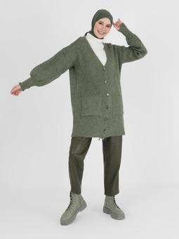 Balon Kol Yumuşak Triko Çağla Yeşili Hırka