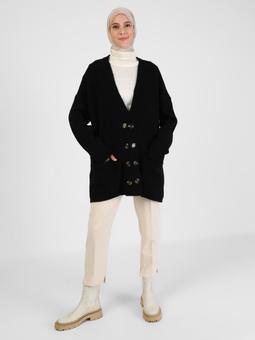 Ceket Form Yumuşak Triko Siyah Hırka