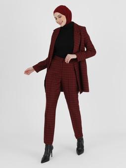 Ekose Desenli Bordo Siyah Pantolon