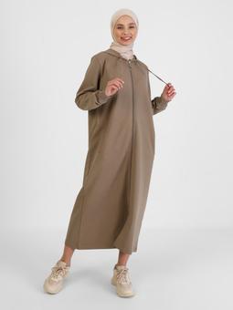 Fermuarlı Uzun Spor Koyu Vizon Kap