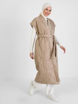 Kapitoneli Şişme Uzun Bej Yelek