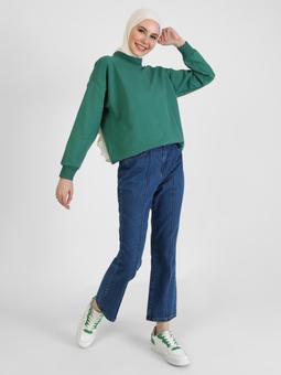 Nervür Detaylı Denim Mavi Pantolon