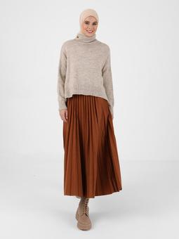 Pileli Süet Camel Etek