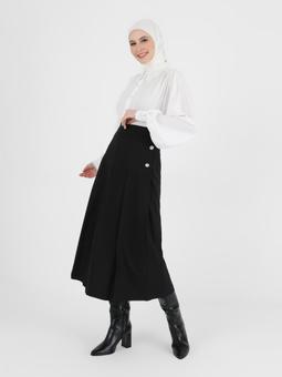 Taşlı Düğme Detaylı Abiye Siyah Etek