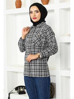 Cep Detaylı Gömlek Füme Ceket