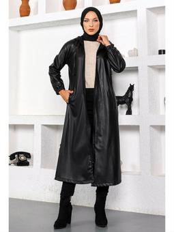 Uzun Boy Siyah Deri Kap