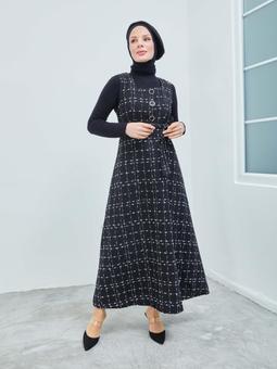 Desenli Jile Siyah Elbise