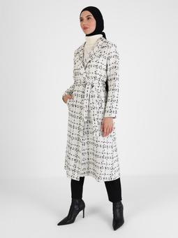 Kuşak Detaylı Desenli Ekru Kap