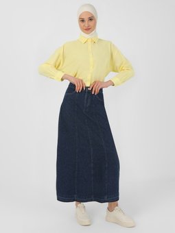 A Kesim Dikiş Detaylı Denim Lacivert Etek
