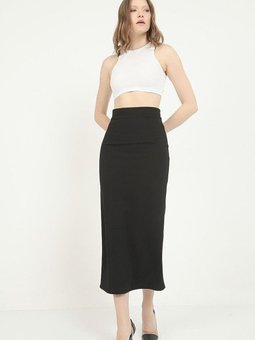 Siyah Likralı Uzun Kalem Etek