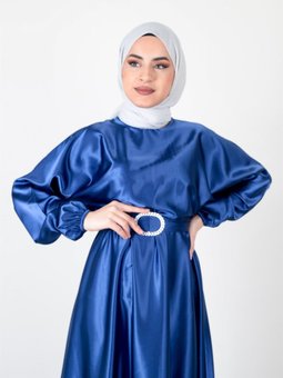 Alya Saten Mavi Abiye Elbise