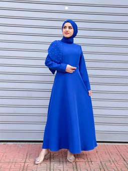 İnci Mavi Abiye Elbise