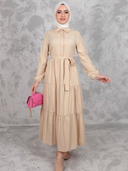 Krem Gömlek Elbise