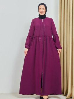 Lila Büyük Beden İpli Ayrobin Fermuarlı Ferace