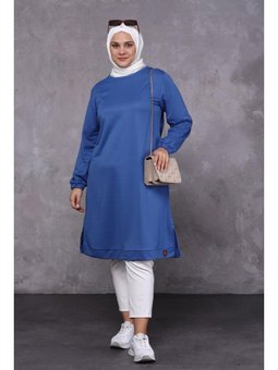 Büyük Beden İki İplik Penye Uzun İndigo Tunik