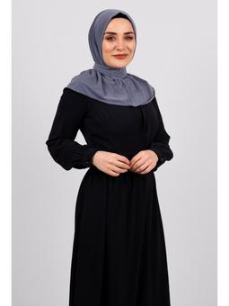 Gri Pratik Hazır Geçmeli Eşarp Sandy Kumaş Arkadan Çıtçıtlı