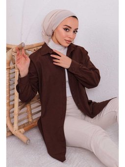 Kahve Düz Terikoton Salaş Gömlek