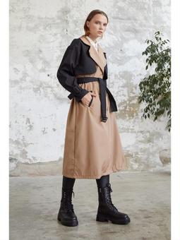 Çift Renk Apolet Detay Lacivert Trençkot