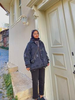 Yırtıklı Oversize Kot Siyah Ceket