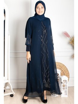 Nehir Büyük Beden Şifon Abiye Elbise Lacivert