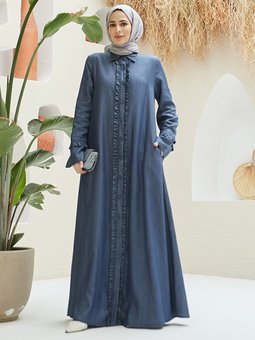 Boydan Düğmeli Koyu Mavi Ferace