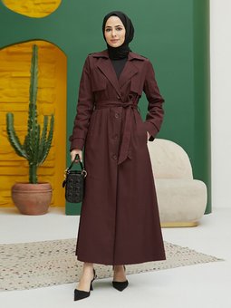 Düğme Detaylı Bordo Trençkot