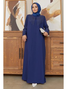 İndigo Büyük Beden Serra Abiye Elbise