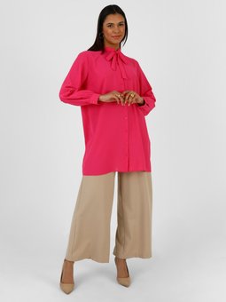 Fuşya Büyük Beden Yakası Bağcıklı Tunik