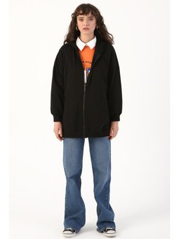 Siyah Ribanalı Kanguru Cepli Oversize Hırka