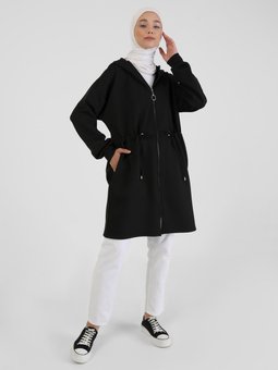 Scuba Fermuar Ve Bağcıklı Siyah Kap