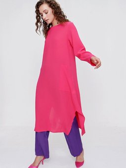 Fuşya Yan Yırtmaçlı Cepli Tunik