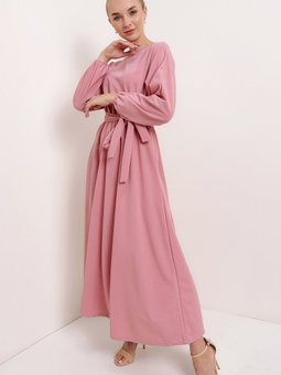 Gül Kurusu Kuşaklı Ayrobin Elbise