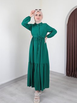 Asya Bürümcük Zümrüt Yeşili Elbise