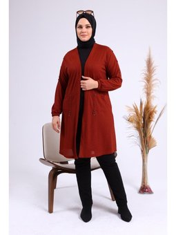 Kadin Buyuk Beden Metal Tokalı Petek Kiremit Hırka