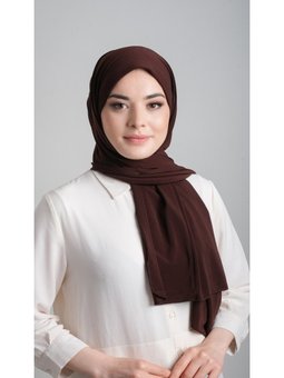 Kahverengi Pratik Hazır Geçmeli Eşarp Sandy Kumaş Sade