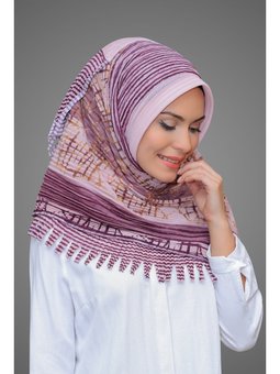 Pudra Pratik Hazır Geçmeli Eşarp Kesik Elyaf Piliseli Çiçek Desenli