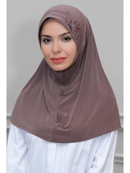 Vizon Pratik Hazır Geçmeli Eşarp Sandy Kumaş Elişi Çiçek İşlemeli Güllü