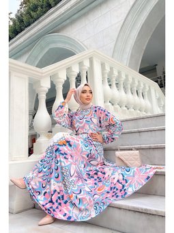 Yarasa Kol Yasemin Desen Gül Kurusu Elbise