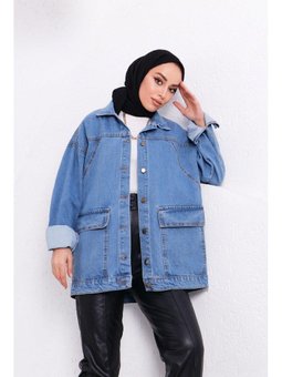 Cep Detaylı Kot Mavi Ceket