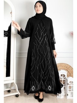 Nehir Büyük Beden Şifon Abiye Elbise Siyah