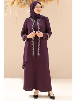 Şifon Büyük Beden Abiye Elbise Mürdüm